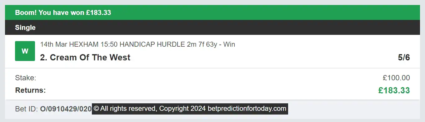 Bet Prediction For Today - Winner 1 - 2024-03-14